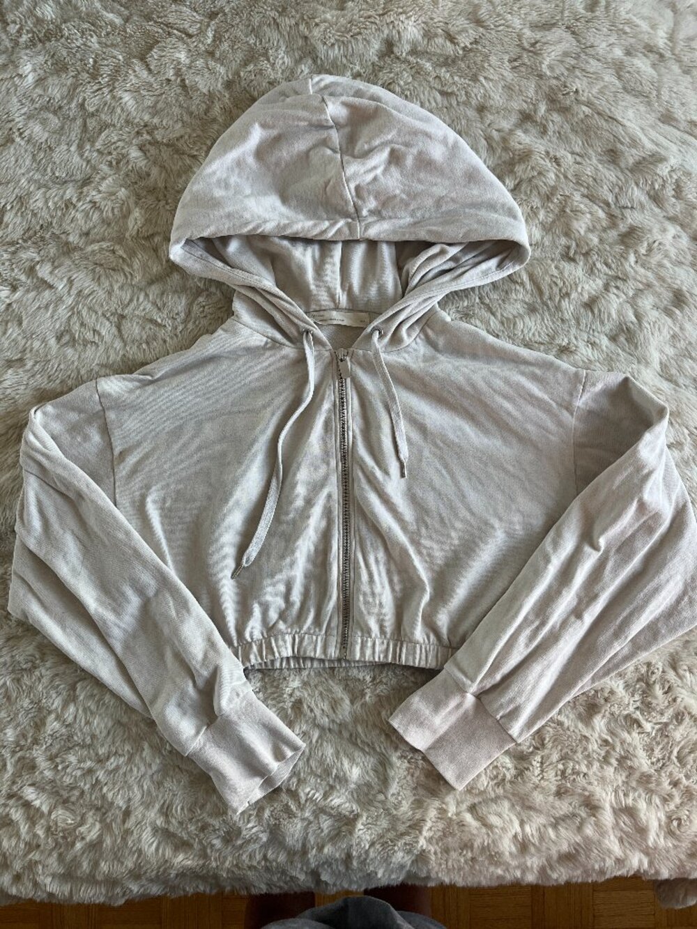 Oak + Fort Cream Cropped Zip Hoodie XS